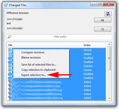 showing changed files