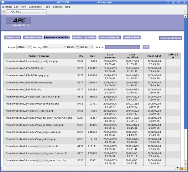 php apc cache screenshot