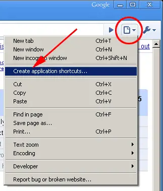 creating an application shortcut with google chrome