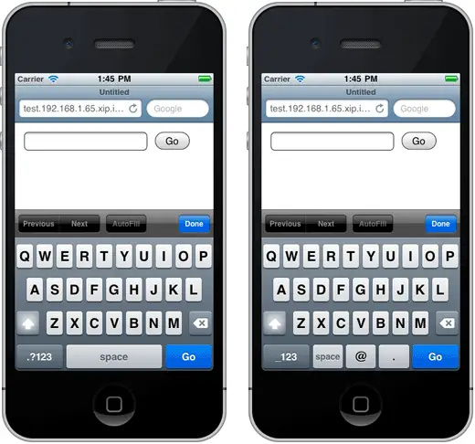 iphone on screen keyboard and the at symbol