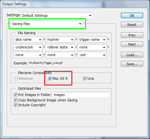 photoshop save for web output settings