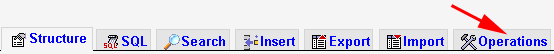 selecting table operations in phpmyadmin
