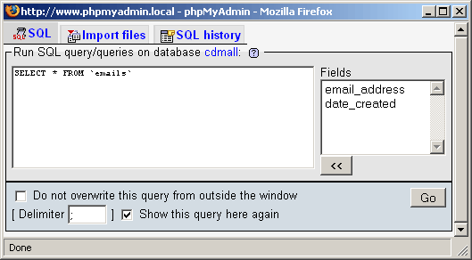 phpmyadmin popup window