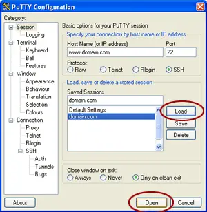 Loading PuTTY configure options