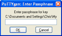 Entering the passphrase into PuttyGen