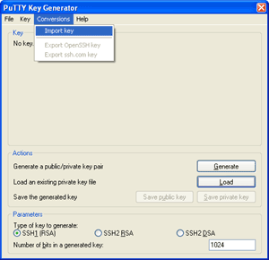 Importing a RSA or DSA key file with PuttyGen