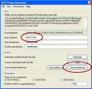 RSA key loaded into PuttyGen