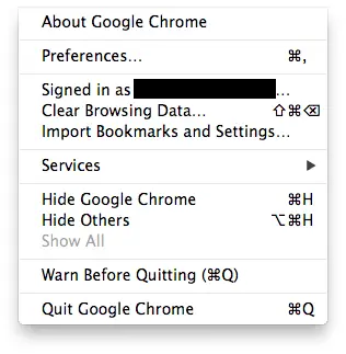 default menus on google chrome