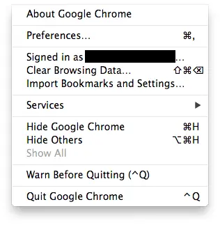 modified menus on google chrome