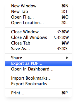export as pdf option in safari