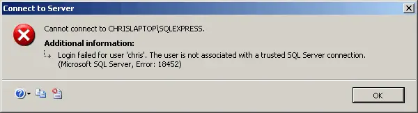 user is not associated with a trusted sql server connection