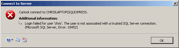 user is not associated with a trusted sql server connection