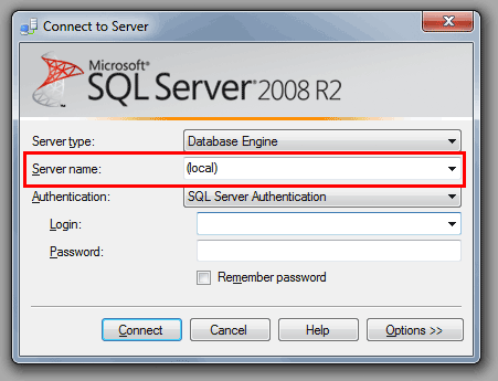 sql server management studio - connect to server dialog