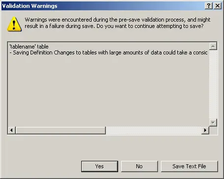 warnings were encountered during the pre-save validation process