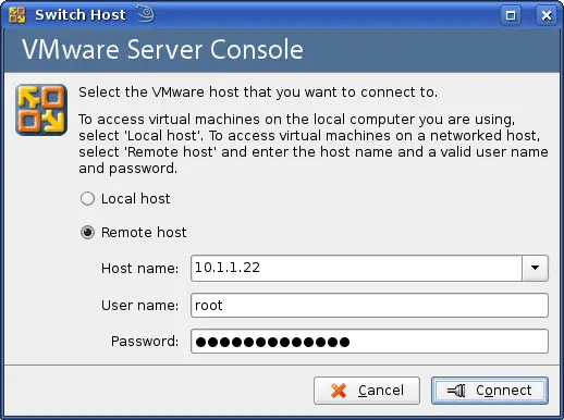 vmware server console login screen